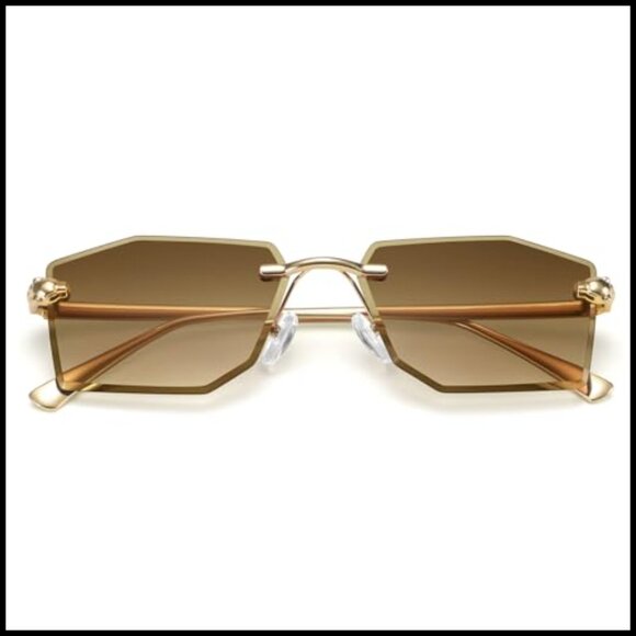 Rimless Rectangular Sunglasses Y2K Retro Metal Tinted Clear Fashion Shades main image 7